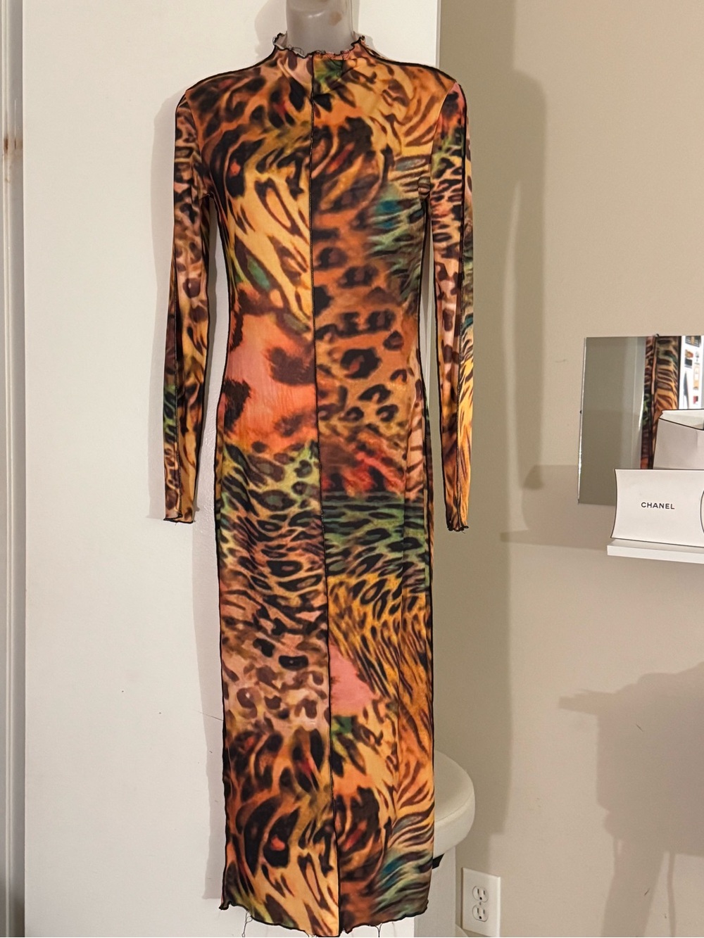 Animal Print Long Sleeve Bodycon Dress in Multi-Color